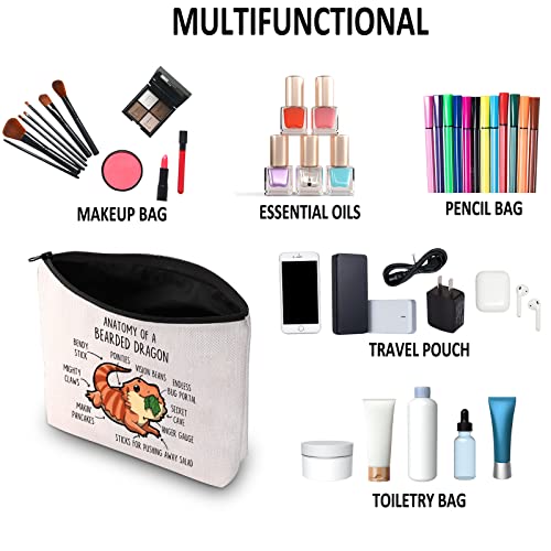 G2TUP Bearded Dragon Lover Gift Anatomy Of A Bearded Dragon Makeup Bag Bearded Dragon Mom Cosmetic Bag Bearded Dragon owner Gift Zipper Travel Bag (Anatomy Of A Bearded Dragon White Bag)
