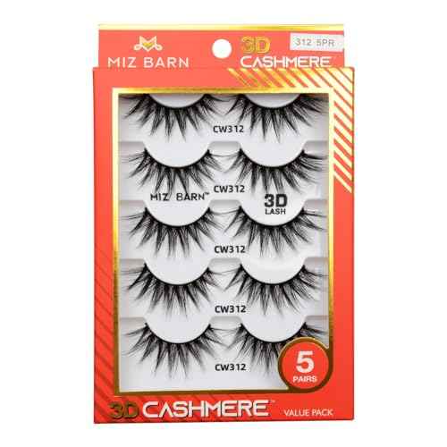 Miz Barn Lashes 3D Cashmere Long Extension Eyelashes Natural Look Soft Reusable False Eyelashes Multipack Wispy Fake Eyelashes 5 Pairs Natural Strip Lashes (CW312)