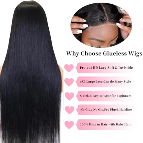 6x5 HD Lace Front Wig Wear and Go Glueless Wigs Human Hair Pre Plucked Pre Cut 200% Density Straight Lace Front Wigs Human Hair Glueless Lace Front Wigs For Women 22 Inch