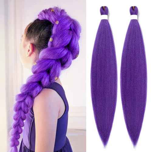 Long Purple Braiding Hair Pre Stretched -Purple Hair Extensions for Braids Synthetic Braiding Hair for Stage Party Halloween Costume Cosplay (purple, 24 Inch(Pack of 2))