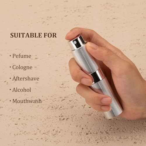 LISAPACK Perfume Travel Refillable Bottle - Atomizer Cologne Spray for Men Portable - Mini Sprayer Empty for Refill - Small Size 8ML Striped (Grey, Black, Silver)