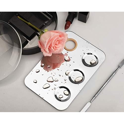 Makeup Mixing Palette, 6x4inch Stainless Steel Makeup Palette 3-well Nail-art Cosmetic Artist Mixing Palette with Makeup Spatula, Stocking Stuffers Christmas Gifts for Women