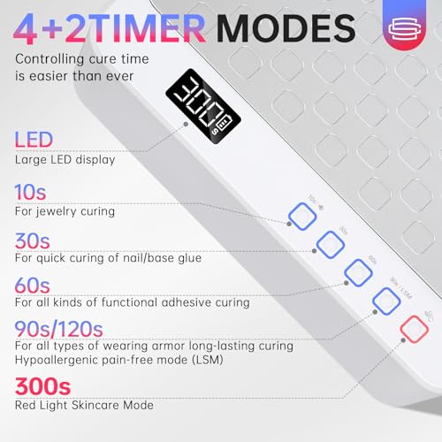 UV LED Nail Lamp, Rechargeable UV Light for Gel Nails, Luxury Nail Dryer, Curing Lamp for Gel Polish Dryer, Two Hand with Special Red Light Skincare, 4+2 Timer