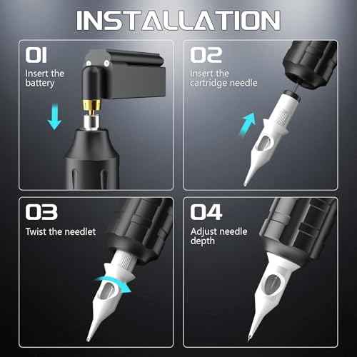 Solong Tattoo Kit-Tattoo Pen Kit Rotary Gun Machine Pen RCA with Wireless Battery 20Pcs Cartridge Mixed Needles Power Supply SLP1KIT02D-1-US