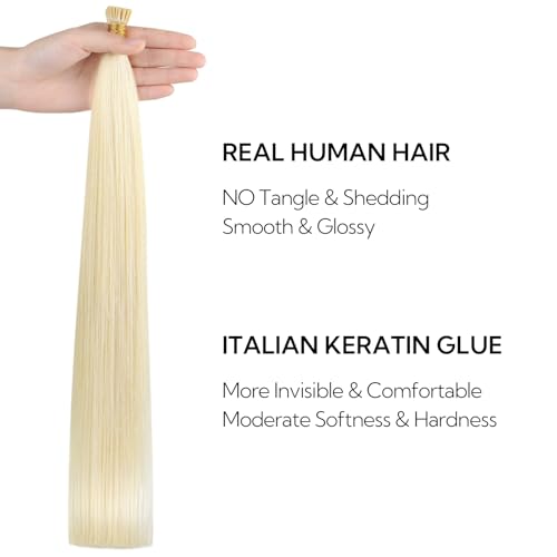 HOTBANANA I Tip Hair Extensions Human Hair, 24 Inch 50g 50s Platinum Blonde Pre Bonded ITip Hair Extensions Cold Fusion I Tip Extensions Straight I Tips Hair Extensions