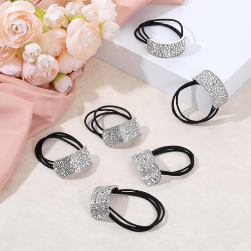 8pcs Sparkly Rhinestone Hair Ties,Crystal Ponytail Holders,Elastic Scrunchies,for Thin Thick Hair Rhinestone Scrunchies Accessories for Women Girls Silver