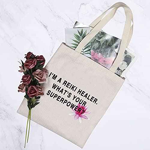 G2TUP Reiki Healer Thank You Gift I¡¯M A Reiki Healer What¡¯s Your Superpower Canvas Reusable Tote Bag (Reiki Healer Handbag)