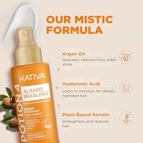 Kativa Brazilian Keratin Straightening Treatment with Hyaluronic Acid and Premium Serum ? 12 Weeks Formaldehyde-Free Smoothing Treatment. All Hair Types.