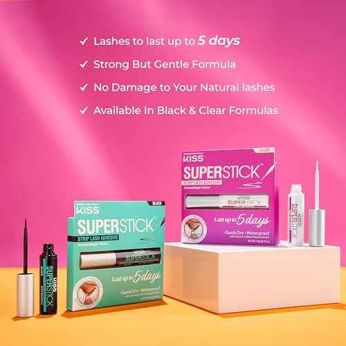 KISS Super Stick 5-Day Extended Wear Strip Lash Adhesive, Quick Drying Lash Glue, Witch Hazel & Cactus Extract Infused, Brush Applicator, Net Wt. 4.8g (0.17 oz.), Clear