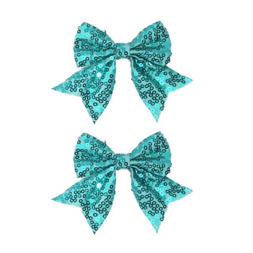 3-inch Sequined Bow Hair Clips For Baby Girls, Toddler, Kids and Young Women Birthday Party Wedding Christmas Occasions Pet Accessories Set of 2 (Turquoise)