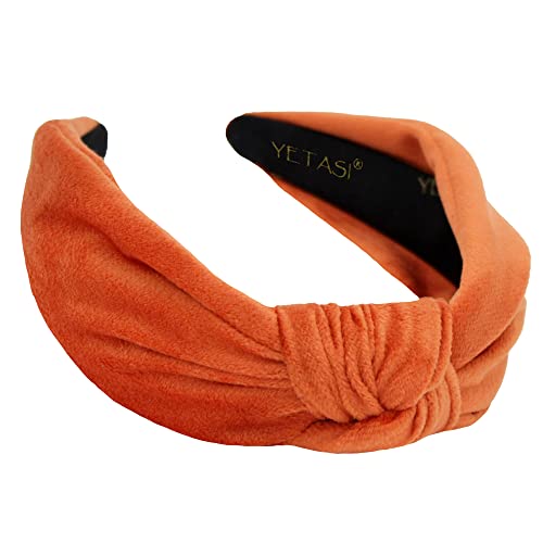 Fall Headbands for Women Girls Trendy Warm Stylish Orange Velvet Womens Knotted Headband for Women's Hair, Wearable All Day Head band Top Knot Fashion Designer