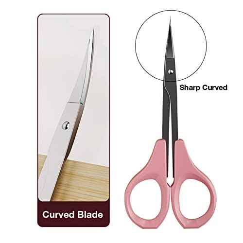 Eyebrow Grooming Scissors 4 Inches Curved Small Craft Lash Scissor for Eyebrow Eyelash Extensions Stainless Steel 1PC (Pink_Curved)