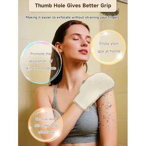 Exfoliating Glove (Original) Machine Washable Newly Upgraded With Thumb Holes Korean Body Scrubber 100% Vegan Viscose Exfoliating Mitt for Dead Skin Removal, Keratosis Pilaris & Self-Tan Prep