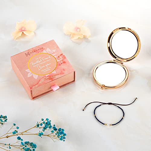 Best Friend Christmas, Birthday Gifts for Friend | Sentimental Friend Gift Ideas for Women | Friendship Gifts for BFF, Bestfriend, Besties, Long Distance | I Love You Friend | Rose Gold Compact Mirror