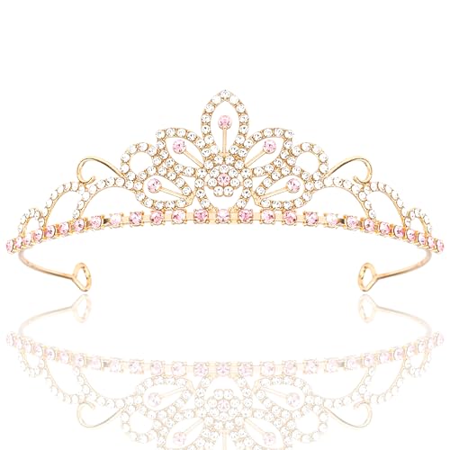 Princess Tiara for Little Girls Princess Crowns for Little Girls Pink Tiaras for Girls Fairy Crown Headband for Birthdy Christmas Halloween Party Favors Prom Wedding Gifts Decorations Flower Crystal Rhinestones Headpiece