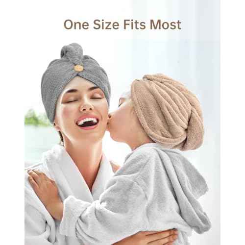 YFONG 3 Pack Hair Drying Towels, Hair Towel with Button, Super Absorbent Microfiber Hair Towel for Curly Hair, Fast Drying Hair Wraps for Women Girls, Microfiber Towel for Hair