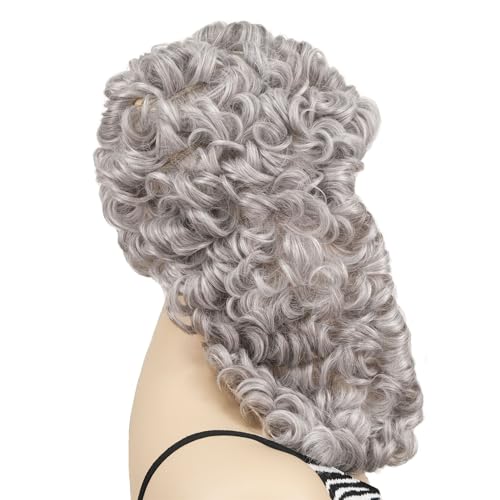 Aimole Curly Grey Judge Lawyer Wig Synthetic Long Wigs for Men Colonial Barristers Wig Halloween Cosplay Christmas Party Costume Hair (#53)