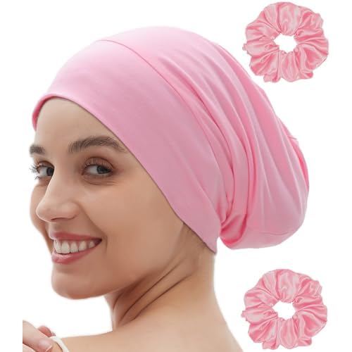 Satin Bonnet for Sleeping Night Cap, Satin Lined Silk Bonnet Large Sleep Cap for Curly Braids Hair Beanie Black Women