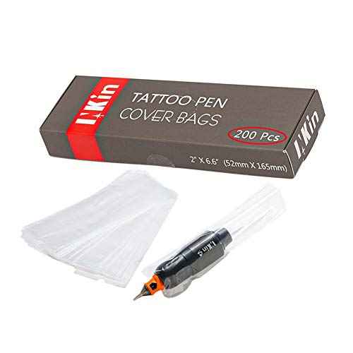 INKin Tattoo Machine Covers - 200pcs (2 inch X 6.4 inch) Disposable Tattoo Pen Machine Bags Transparent White Cartridge Machine Sleeves for Wireless Battery Tattoo Pen Machine