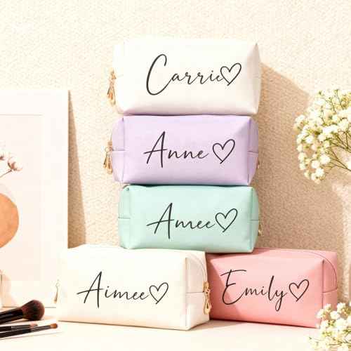 Personalized Makeup Bag with Name & Birth Flower - Custom Toiletry Bag for Women, Unique Bridesmaid Gifts, Wedding Party Favors, Best Friend Birthday Present