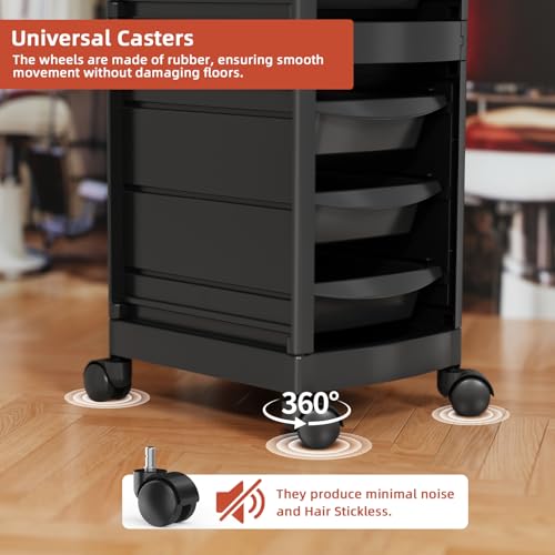 7-Layer Salon Trolley Cart with 6 Drawers, Professional Salon Rolling Cart with Wheels for Hair Stylist, Portable Barber Station with Extra Storage Space for Tattoo, Barber