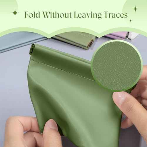 ISKYBOB Pouchic - Personalized Snap Closure Leather Organizer Pouch, 4Pcs Lambskin Pocket Cosmetic Bag Portable Self-Closing Small Makeup Bag for Purse Women Mini Travel Coin Storage Pouches (Macaron)