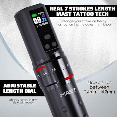 Mast Fold2 Pro Tattoo Kit, Cordless Complete Tattoo Gun Machine Kit, 2 Batteries 2000mAh Power Supply for Long Time, Needles Cartridges Black Tattoo Ink Kit (Black)