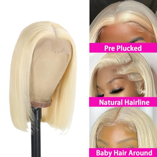 613 Blonde Bob Wig Human Hair 14 inch Lace Front Wigs Human Hair 180 Density 13x4 HD Transparent Straight Lace Frontal Wig Pre Plucked Glueless 613 Bob Wigs for Women