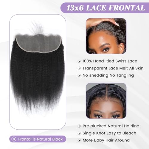 Kinky Straight Frontal 13x6 Frontal Human Hair Transparent HD Lace Frontal Yaki Straight Frontal Closure 100% Human Hair Ear to Ear Lace Frontal Natural Black Color 18 Inch 150% Density