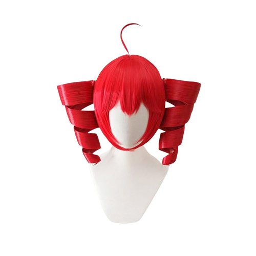 VVRPWASSLY Anime Cosplay Wig Anti-Gravity Twin Tails Synthetic Wig Comic Convention Costume Hair for Halloween Party (Red)