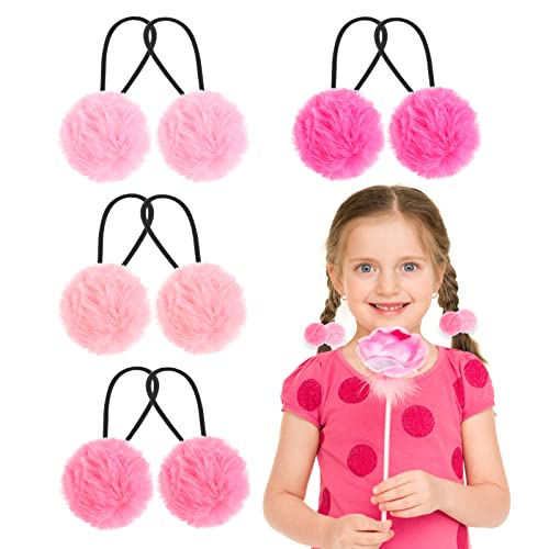 Fluffy Pom Pom Hair Accessories - 8 Elastics and Fur Ponytail Holders for Women and Girls