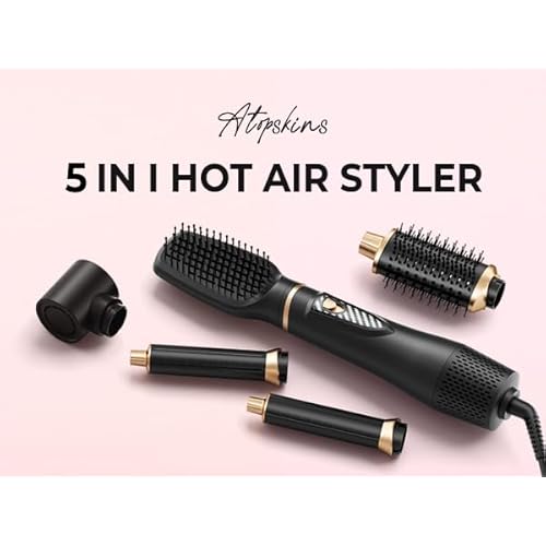5 in 1 Blow Dryer Brush Set, 1000W Professional Hot Air Styler, Ionic Hair Dryer Brush, 3 Heat Settings, Auto Curling, Fast Drying, Ideal Hair Styling Tools Gift for Women, Black