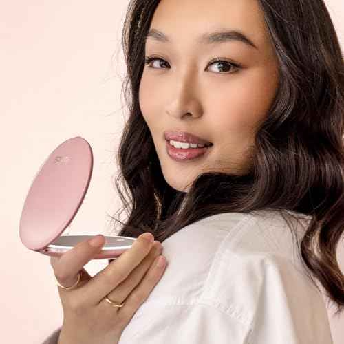 Fancii Mini Taylor Compact Magnifying Mirror with LED Light, 10x/1x, Rechargeable, 3 Light Settings, Dimmable - Small Lighted Travel Handheld Mirror for Pocket, Handbag, Purse, 2-Sided (Pink)