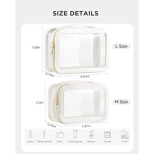HBlife Clear Makeup Bag Organizer Set, Portable Travel Toiletry Cosmetic Case for Women, Large Make Up Bag Makeup Train Case Transparent Storage Pouch with Handle(White)