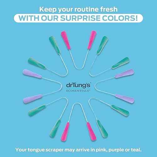 DrTung¡¯s Stainless Tongue Scraper - Tongue Cleaner for Adults, Kids, Helps Freshens Breath, Easy to Use Comfort Grip Handle, Comes with Fabric Travel Pouch - Stainless Steel Tongue Scrapers, (1 Count)