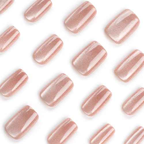 Fall Press On Nails Medium Square Girls Fake Nails with Cat's Eye Simplicity High-end Winter Press ons Design, Acrylic Artificial False Nails Press On Stick On Nails for Women