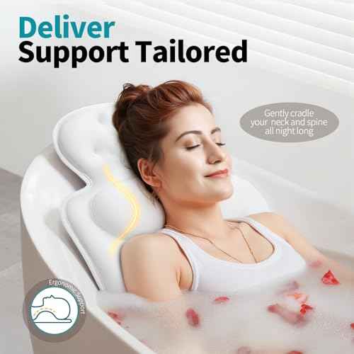 Bath Pillows for Tub, Skin Friendly Bathtub Cushion for Head and Neck with Soft 5D Mesh Fabric and 54 Non-Slip Suction Cups, Relaxing Tub Shower Accessories Spa Gifts