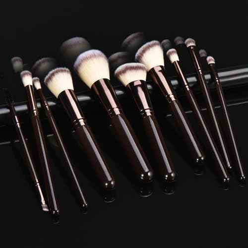 10 Piece Black brown Makeup Brushes - Wooden Handle with Soft Synthetic Bristles,for Face & Eye Makeup|Professional Makeup Brushes set for Women & Girls|