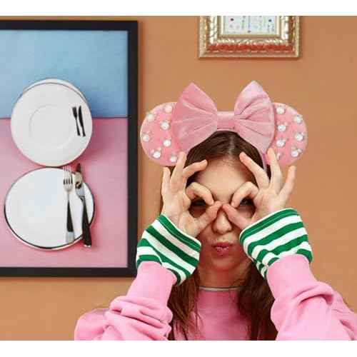 Eissya Minnie Ears Headband, Fashion Headband, Hairtie (Pink-Pearl, Medium)