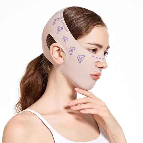 Beauty Face Sculpting Sleep Mask, Double Chin Reducer,V Shaped Slimming Face Mask, Reusable Facial Shaped UP Lift Mask- Anti-Aging and Anti-Wrinkle Band (Pink B)
