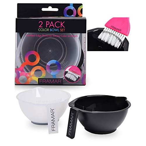 FRAMAR Color Bowl with Cleaner Set ? Color Bowls For Hairstylist, Hair Dye Bowl With Brush Cleaner and Rubberized Bottom, Salon Supplies, Salon Essentials ? 2 Pack