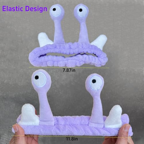 Snail Headband for Women & Girls,Cute Coral Fleece Elastic Spa Headband for Face Wash,Skin Care,and Makeup (Purple)