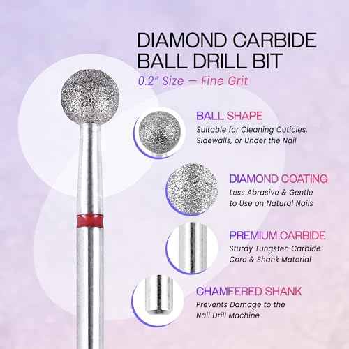 PANA 3/32" Diamond Carbide Ball Bit- Style 06, Fine Grit - Professional Cuticle Nail Drill Bits for Acrylic Gel Nails Dry Manicure Pedicure Shape Remove Tools