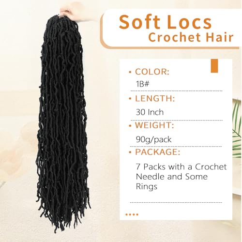 Karida Faux Locs Crochet Hair 30 Inch, 7 Packs Soft Locs Crochet Hair For Black Women Pre Looped, Long Soft Locs Crochet Locs (1B#, 30 Inch (Pack of 7))