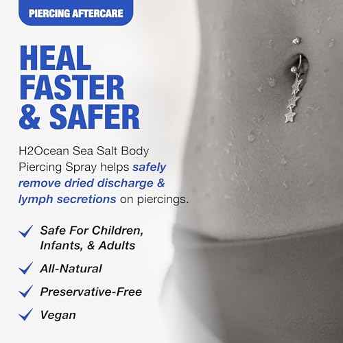 H2Ocean Sea Salt Body Piercing Spray - Saline Piercing Spray for Piercings & Body Modifications - Drug-, Preservative- & GMO-Free Vegan Piercing Aftercare - 6 oz