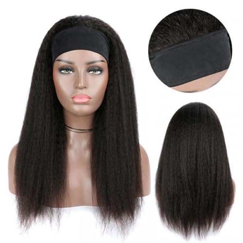 Kinky Straight Headband Wig Human Hair 22 Inch Wigs for Black Women Glueless None Lace Front Straight Human Hair Wig Wear and Go Wigs Machine Made 180% Density Natural Color