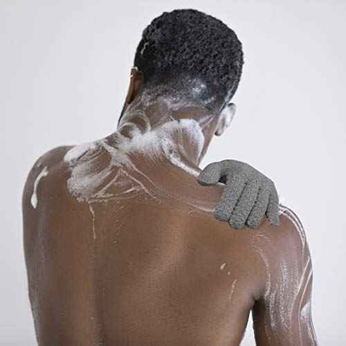 Bath Exfoliating Gloves - 4 Pcs Lengthened and Large Scrubbing Gloves for Shower, Spa, Massage - Scrub Mitts for Body, Face, Hand and Foot (Black and Gray)