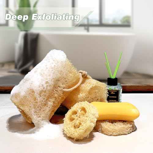 Natural Loofah Sponge Organic Loofa Set 6 Pack,Exfoliating Body Scrubber Shower Luffa Men and Women for Bath Cleaning Skin Back and Face Eco Tool