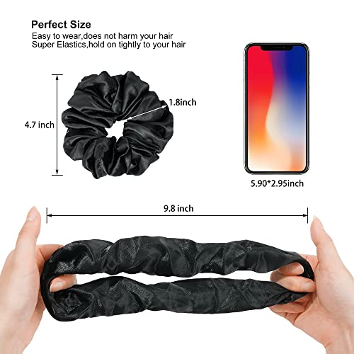 16 Pcs Scrunchies for Women - Black Satin Silk Scrunchies for Girls Hair Ties Elastics Bands Ponytail Holder Hair Accessories
