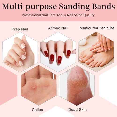 200pcs 180 Grit Small Sanding Bands for Nail Drill with 2pcs 3/32¡¯¡¯ Upgrade Mandrels Bits, Mini Sanding Bands for Nail Drill for Manicure Nail Salon and Nail Enthusiasts Use, Pink